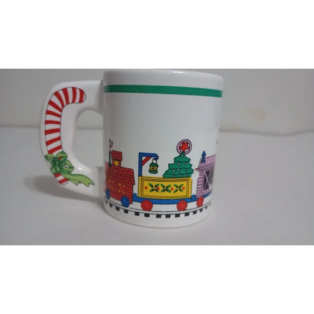 Alco Fancy Handle Decorated Christmas Mug  Holiday Decor Vtg Train
